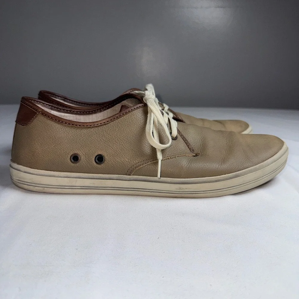 Sebago Mens Frome Glover Plain Toe Taupe Leather Sneakers B140061 Size 10
